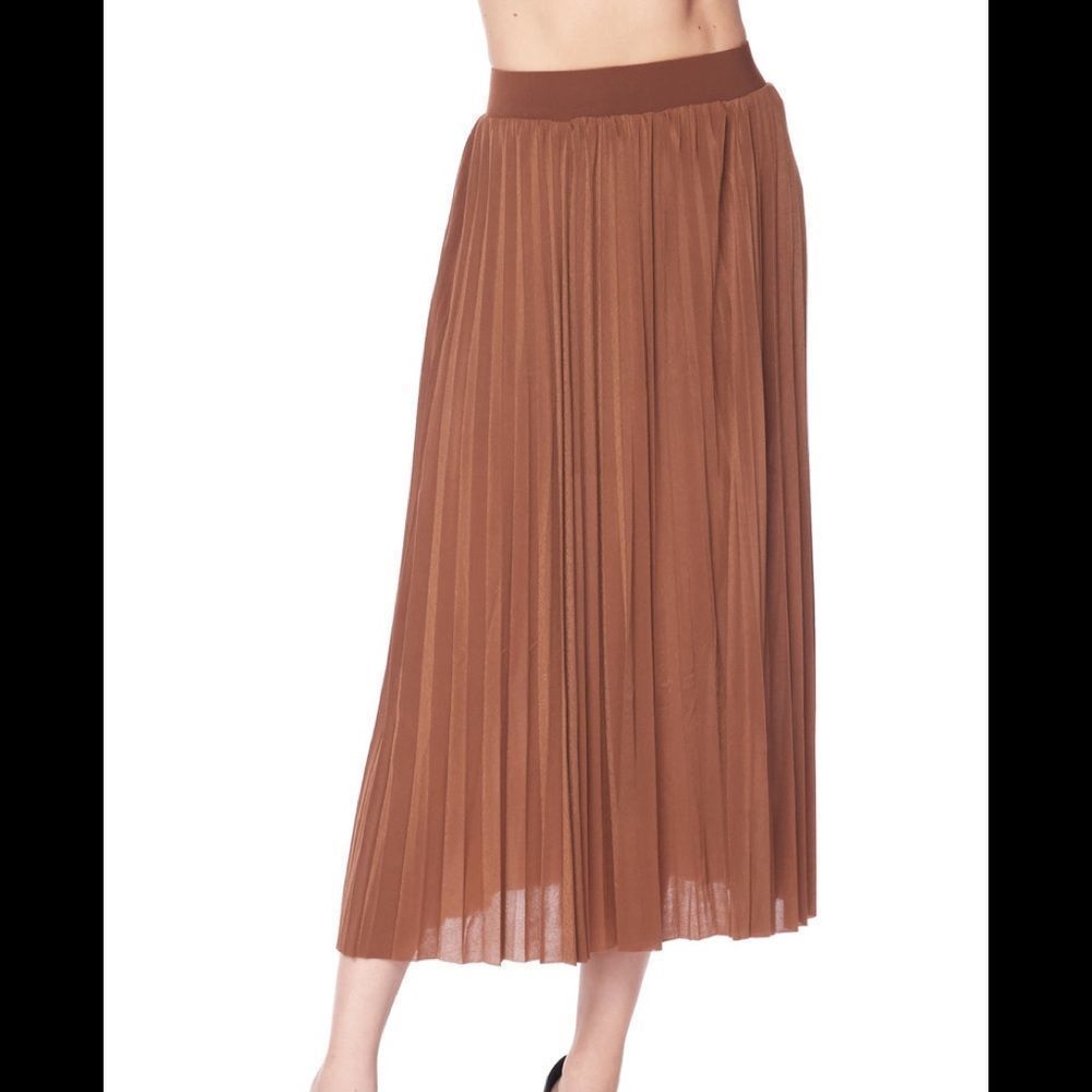 Solid Pleated Midi Skirt